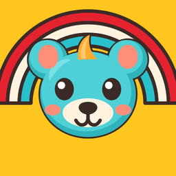 Color Magic app icon: a teal bear cub in front of a rainbow