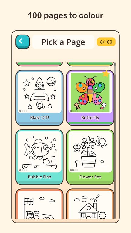 The page picker, showing finished pages among fresh ones