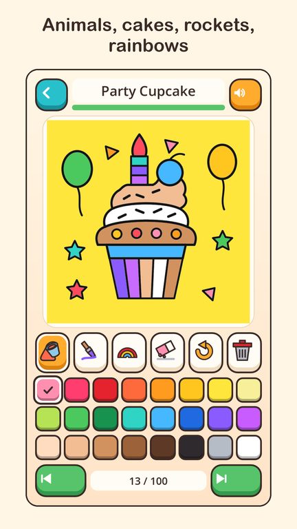 A party cupcake page, fully coloured